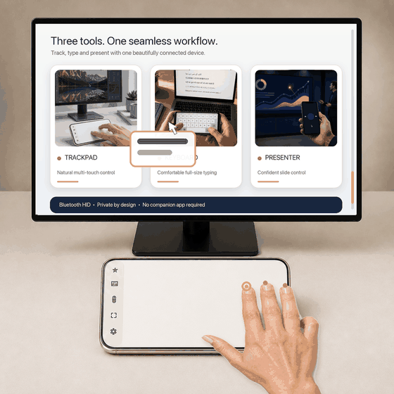 Scroll while dragging: animated hand demonstration. Keep the first finger holding the item, add two more fingers, then move those two vertically together. Drag stays active.